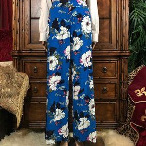 G.I.L.I. Royal Blue Floral Side Slit Palazzo Pants